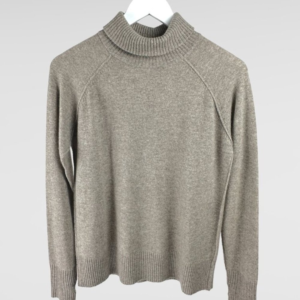 Line The Label Taupe Cashmere Turtleneck Sweater